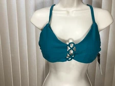 Juniors Hula Honey Bikini Swim Top S M Wireless Strappy Cross Back Green