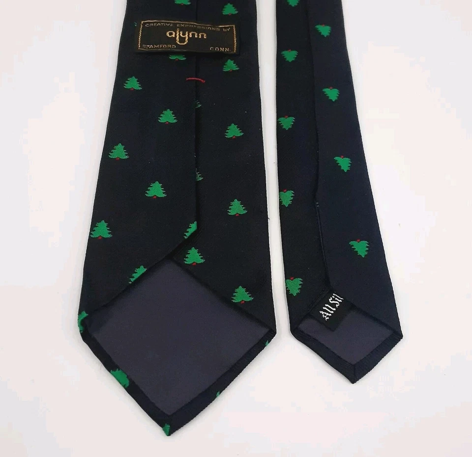 ALYNN винтажный мужской классический дизайн рождественской елки шелковый галстук многоцветный сделано в США - Изображение 3 из 4