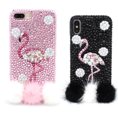Flamingo Fashion Bling Diamond Fur A-Class Crystal Phone Case Cover