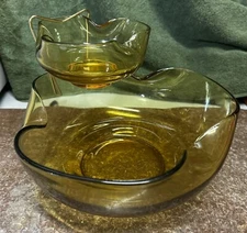 VTG Anchor Hocking Accent Modern Chip and Dip Set Honey Gold 3 Pc