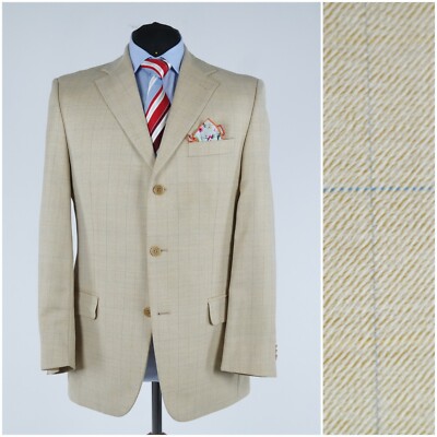 Herren Blazer Wolle Seide 42R UK Größe CHRISTIAN BERG Kariert Beige Sport Mantel Jacke