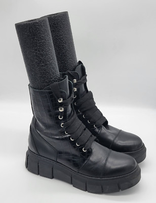ALOHAS Women's Chunky Goth Boots Size EU 41 US 10 Black Raver Platform Lace Up