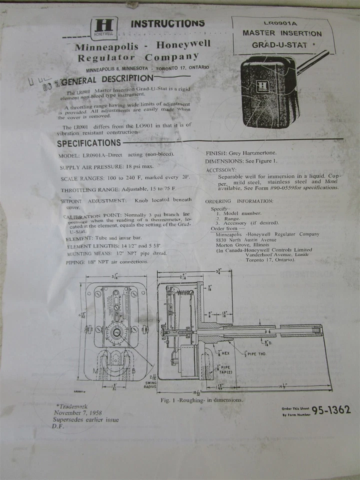 Inserción de inmersión Honeywell grado U-estado LP902A 1007 1 0-100 grados Ajustable 1/8 NPT Foto 4 de 4