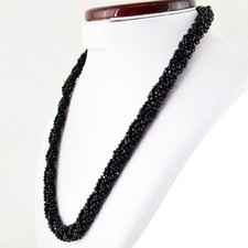 253.50 CTS NATURAL SINGLE STRAND FACETED BLACK SPINEL ROUND BEADS NECKLACE DG
