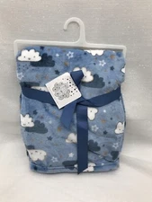Little Joy Baby Blanket Happy Cloud Star Blue White Security Lovey Plush NEW