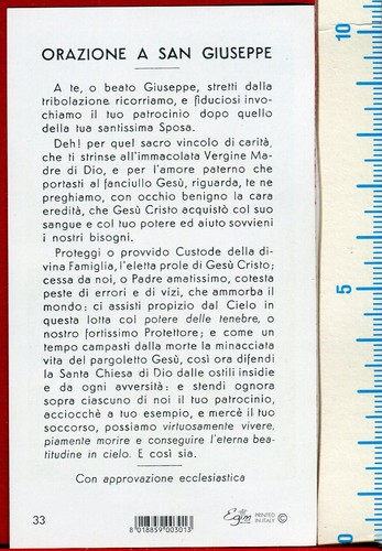 B137 - SANTINO HOLY CARD SAN GIUSEPPE - EGIM 33 - Imagen 2 de 2
