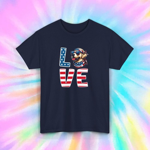 T-Shirt Love | Grafica cane patriottico bandiera americana | Maglietta 4 luglio | S-5XL - Foto 9 di 10