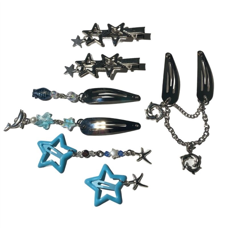 7Pcs Fringed Star Duckbill Hair Clips for Daily Wear and Travel