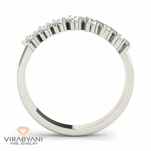 0.34 ct G-VS1 Diamond Anniversary Ring Double Row Bar Set Band 14K White Gold - Picture 2 of 5