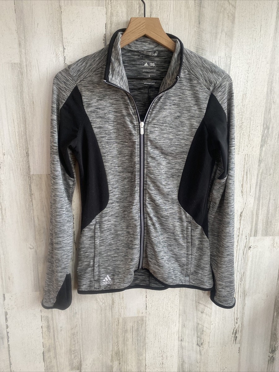 ADIDAS Jacket Womens Small Puremotion Golf Full Zip Gray Black Thumbholes