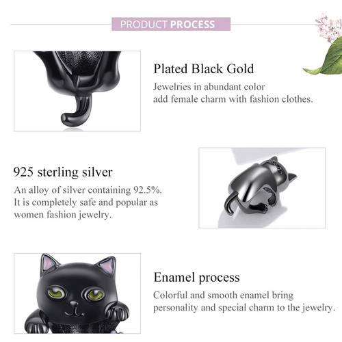 Charm chat tenant pour bracelet, breloque chat noir, breloque animal - Photo 6/8