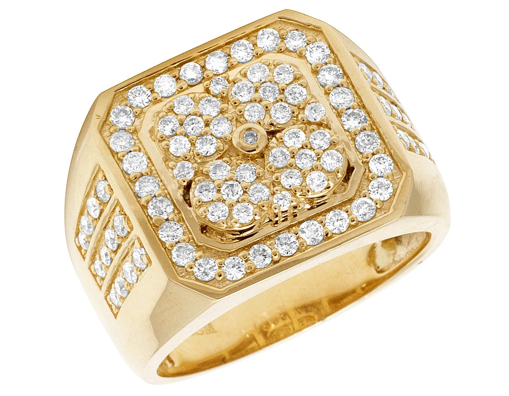 Men s Real Diamond 10K Yellow Gold Square Pinky Statement Ring 1 1 2 CT 18MM