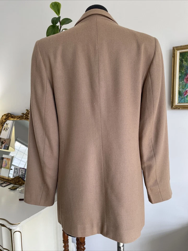 Vtg 90s Womens Netural Tailored Wool Blazer Size 8 Academia Capsule Old Money - Image 2 of 4