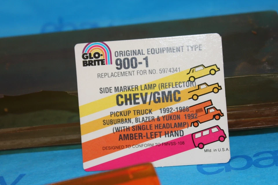 Nuevo de Lote Antiguo Glo-Brite #900-1 5974341 Reflector de Marcador Lateral Chevy GMC 1988-92 Chevy GMC Foto 2 de 4