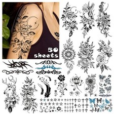 50 Blätter Temporäre Tattoos, Klebetattoos Erwachsene Tattoo Aufkleber Arm Tatto