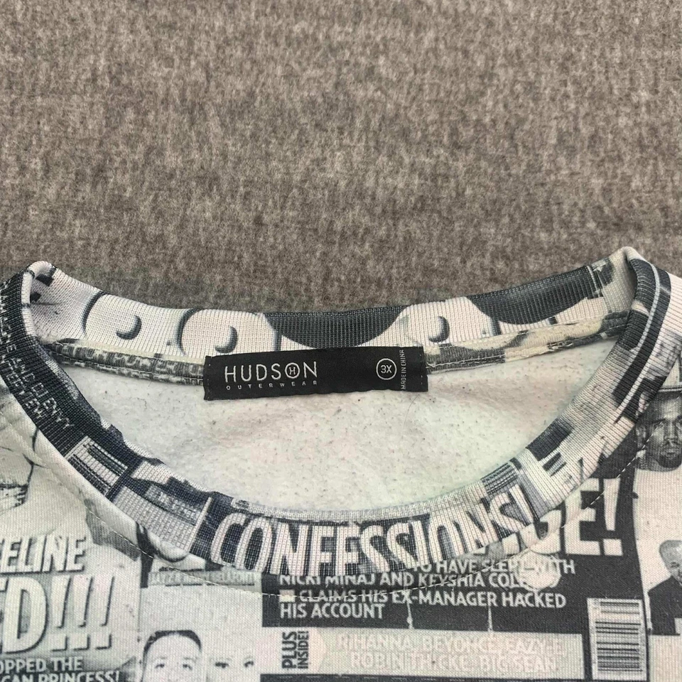 Hudson Outerwear Hip-Hop Periódico Sudadera Para Hombres 3XL Blanco y Negro Gráfico Foto 4 de 4