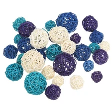 36 Pcs Wicker Rattan Balls White/Deep Purple/Deep Blue/Blue 4 Size