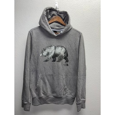 The North Face Bear Hoodie Grizzly Graphic Gray Pullover TNF Hiking Mens Small