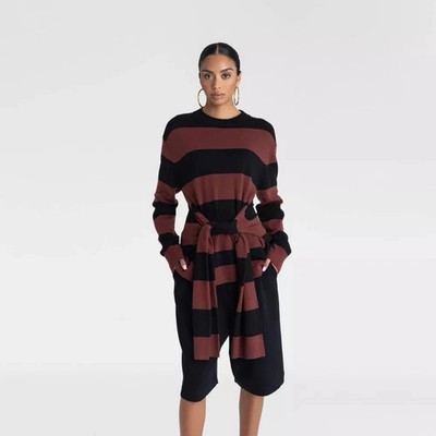 KBB by KAHLANA Women's 'The Wrap Sweater'- Burgundy/Black Striped LARGE - NEW