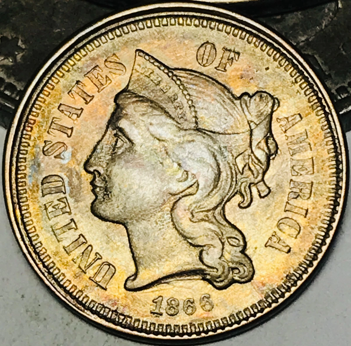 アメリカ　3セント　古銭　1866年 アメリカ 3セント 古銭 1866年 1866 Year Ungraded US Three Cent