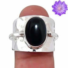 Black Onyx Gemstone 925 Sterling Silver Ring Handmade Jewelry Gift For Valentine
