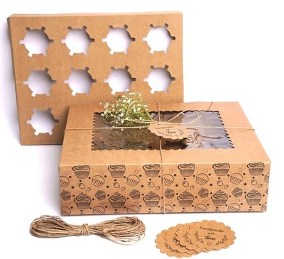 Cupcake Boxes with Window, Food Grade Kraft Bakery Containers to fit 12 Cupca...