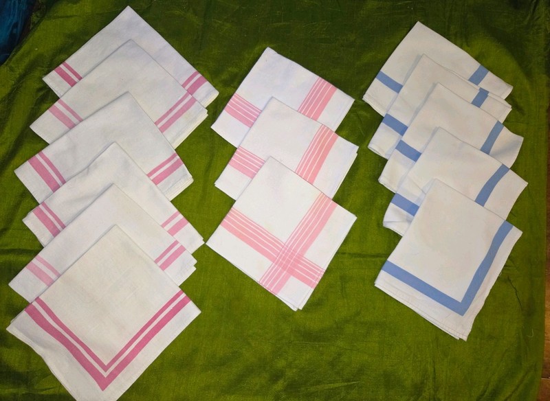Vintage Pink & Blue Striped White Cotton Napkins Lot Of 14