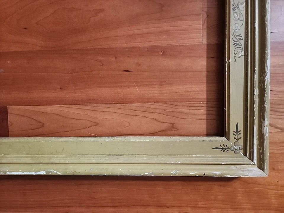 Vintage Antique Green  Floral  Pattern Painting  Mirror  Frame  29 X 65 Inches. - Image 3 of 4