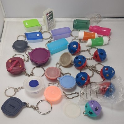 Lot 25 Tupperware Mini Keychains Shape O Ball, Water Bottle, Bowl, Storage, More