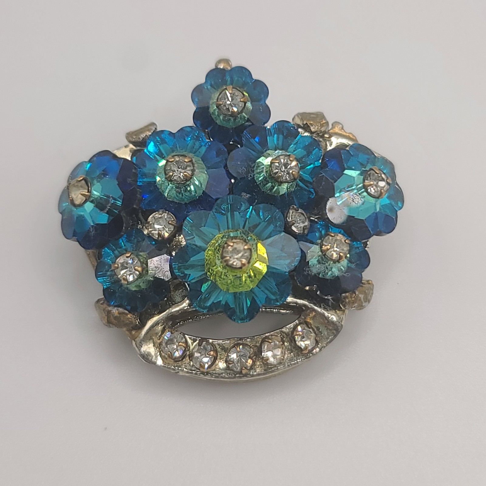 Vintage Margherita Rivoli Brooch Blue Rhinestone 