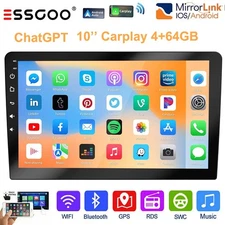 ESSGOO 10" 2DIN Car Stereo ChatGPT AI Touch Screen GPS NAVI Carplay Radio 4+64GB