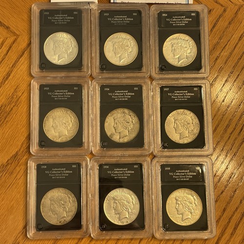 1922 - 35 VG Peace Silver Dollar Set Bradford Exchange 9 Coins W/ COA - Picture 4 of 14