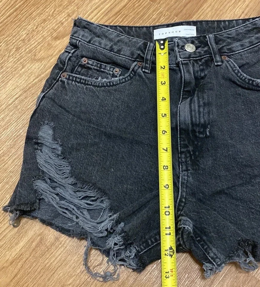 Pantalones Cortos de Denim Topshop Talla 4 Negros Envejecidos Cintura Alta Corte Festival Jean Foto 4 de 4