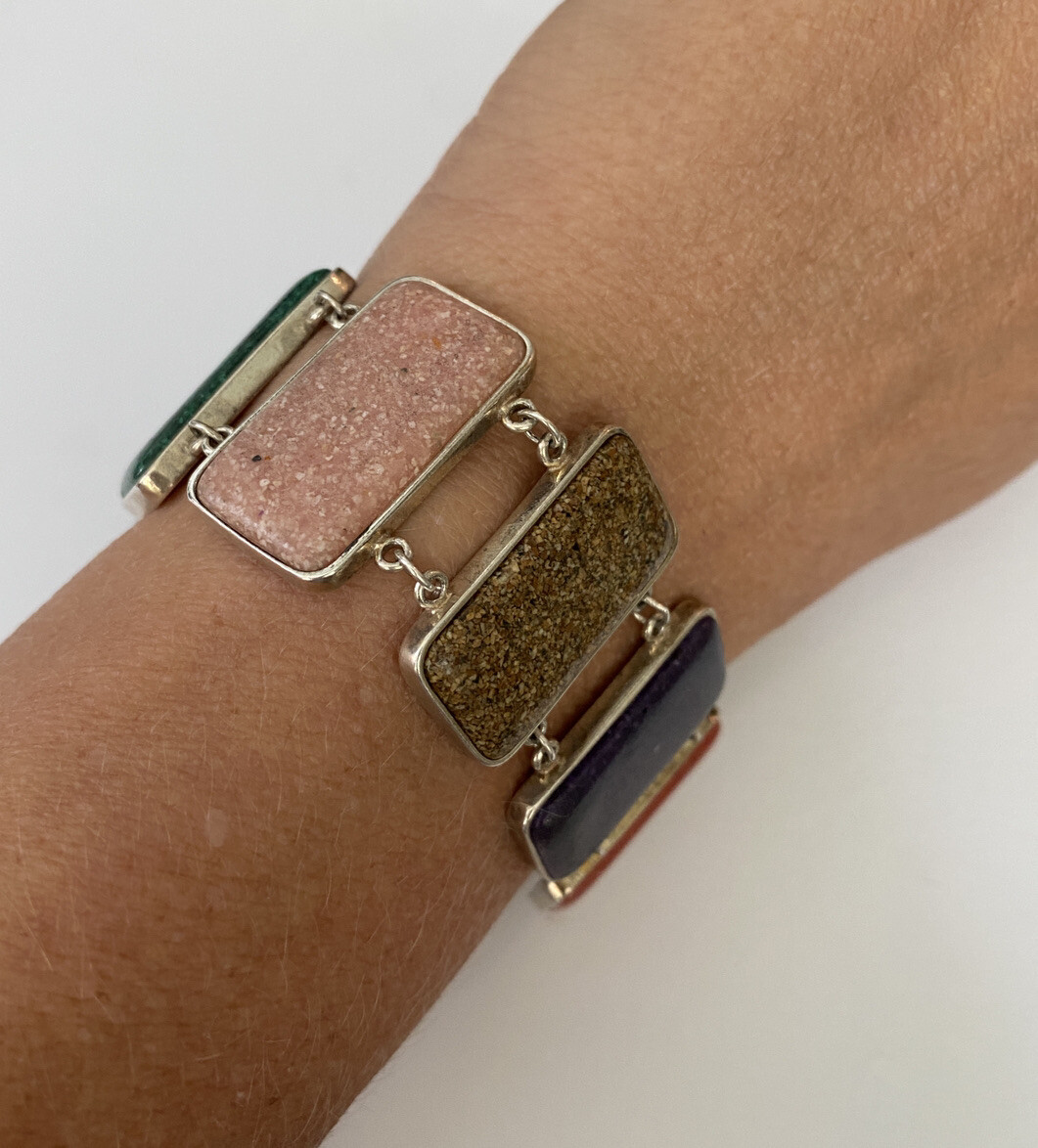 CCO Sterling Silver Multi Stone Rectangle Link Br… - image 3