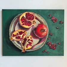 Pomegranate fruit still life original oil painting modern kitchen wall decor