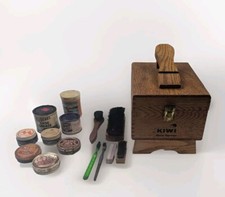 VINTAGE Kiwi Shoe Server Wooden Box Shoe Shine with Contents Brushes, Polish Etc