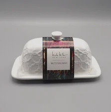 WHITE CERAMIC COVERED BUTTER DISH BY NICOLE MILLER BRAND NEW