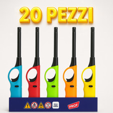 Accendini Gas Fiamma Lunga 20 Pezzi Ricaricabili Multicolore