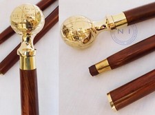 Brass Solid Designer Round head handle Wooden Walking Stick Cane Vintage style