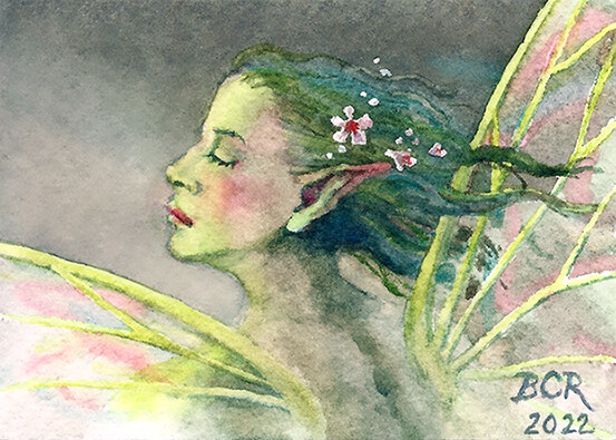 ACEO Fairy Portrait #7 Original Watercolor Painting Beth Corben Reed