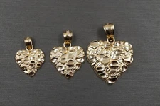 10K Solid Yellow Gold Diamond Cut Nugget Heart Charm Pendant. 3 Sizes