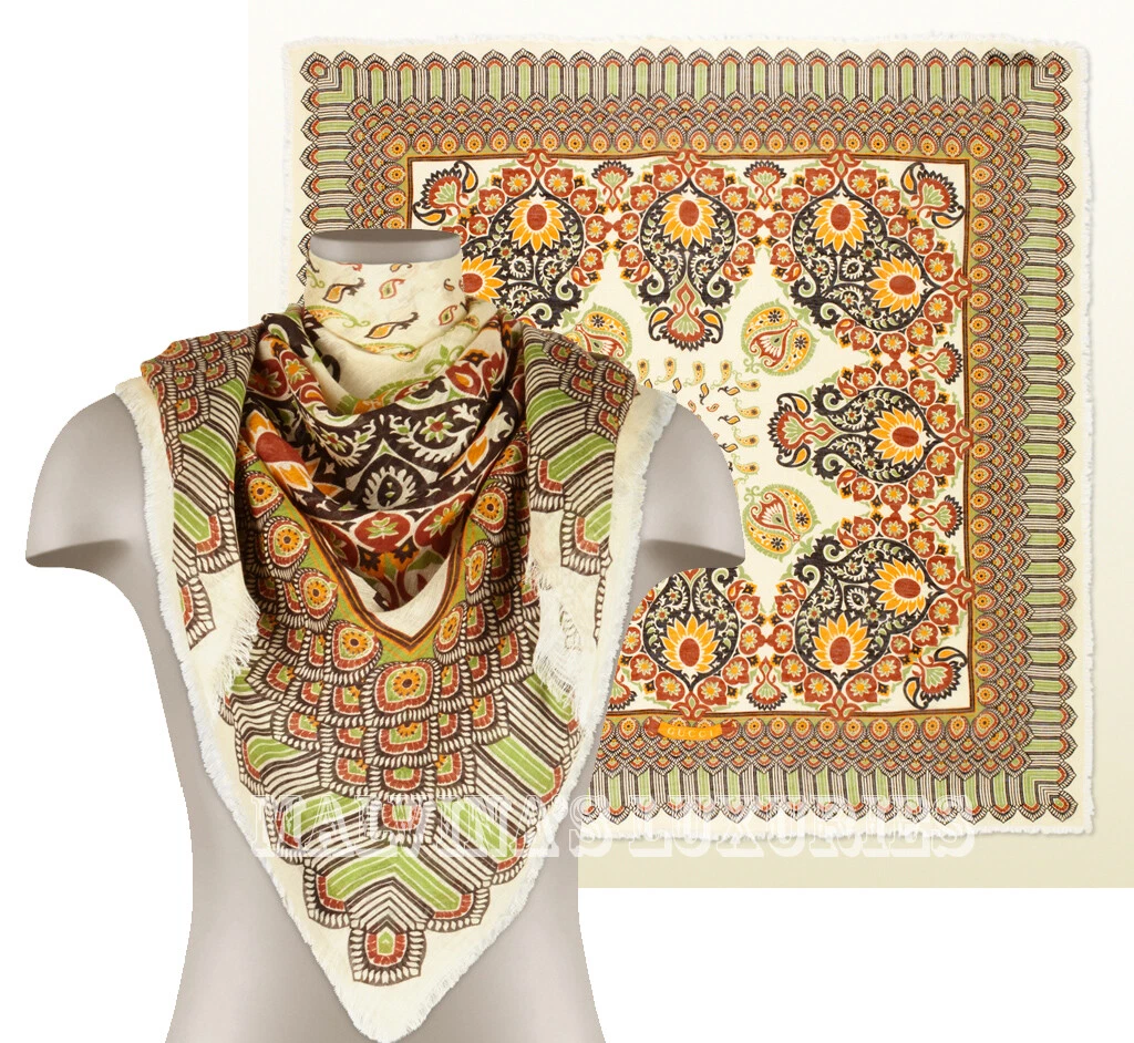 FOULARD GUCCI SIGNATURE IMPRIMÉ CACHEMIRE LIN ET COTON CHÂLE CARRÉ 51