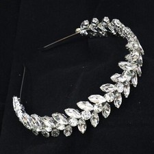Bridal Silver Leaf Headband Set Rhinestone Hairpieces Prom Curly Hair Gift