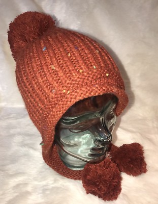 Women’s Orange Winter Ribbed Beanie Hat Chunky Cable Knit Pompom Warm PAGE ONE Womens Winter Ribbed Beanie Crossed Cap Chunky  main image 3