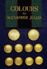 COLOURS replacement buttons 10 gold toone metal 2-part brushed finish Fair Cond.