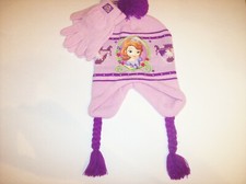 Sofia the First Hat Glove Set Girls Cold Weather Pink Tassel Peruvian 4-6X New