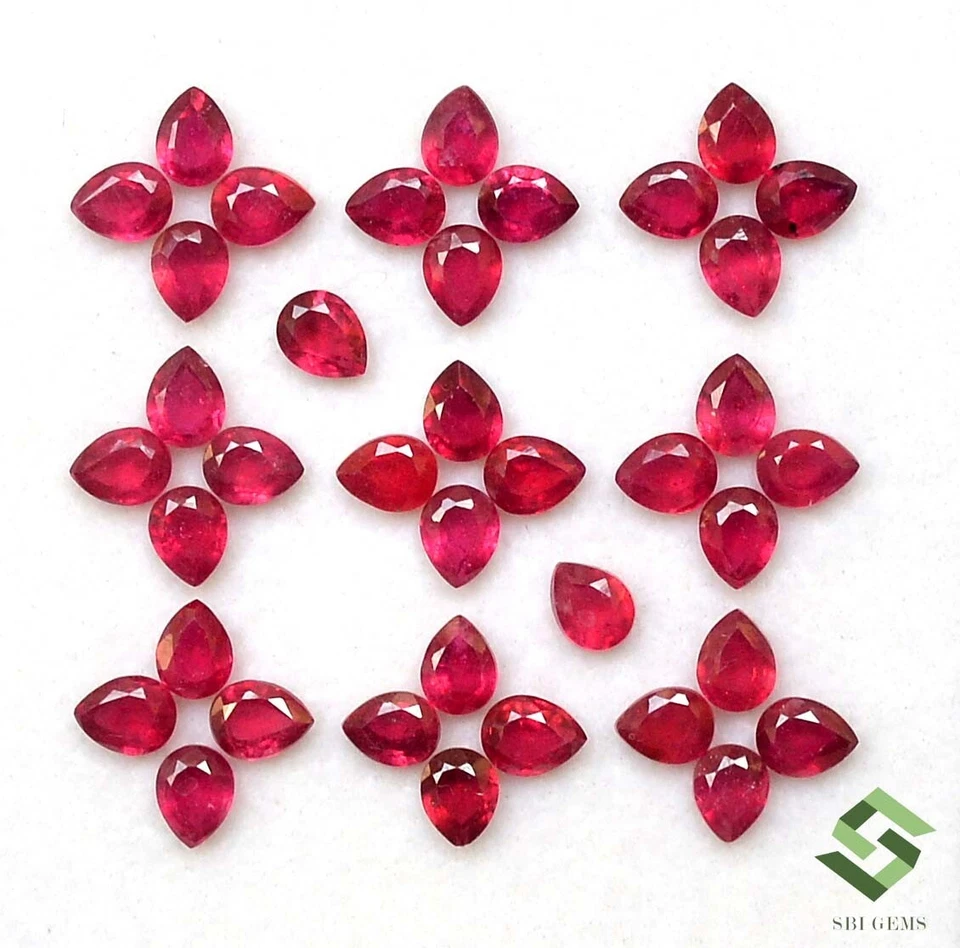 8.90 CTS Natural Ruby Pear Cut 4.50x3.50 mm Lot 25 Pcs Calibrated Loose Gems GF - Image 2 of 4