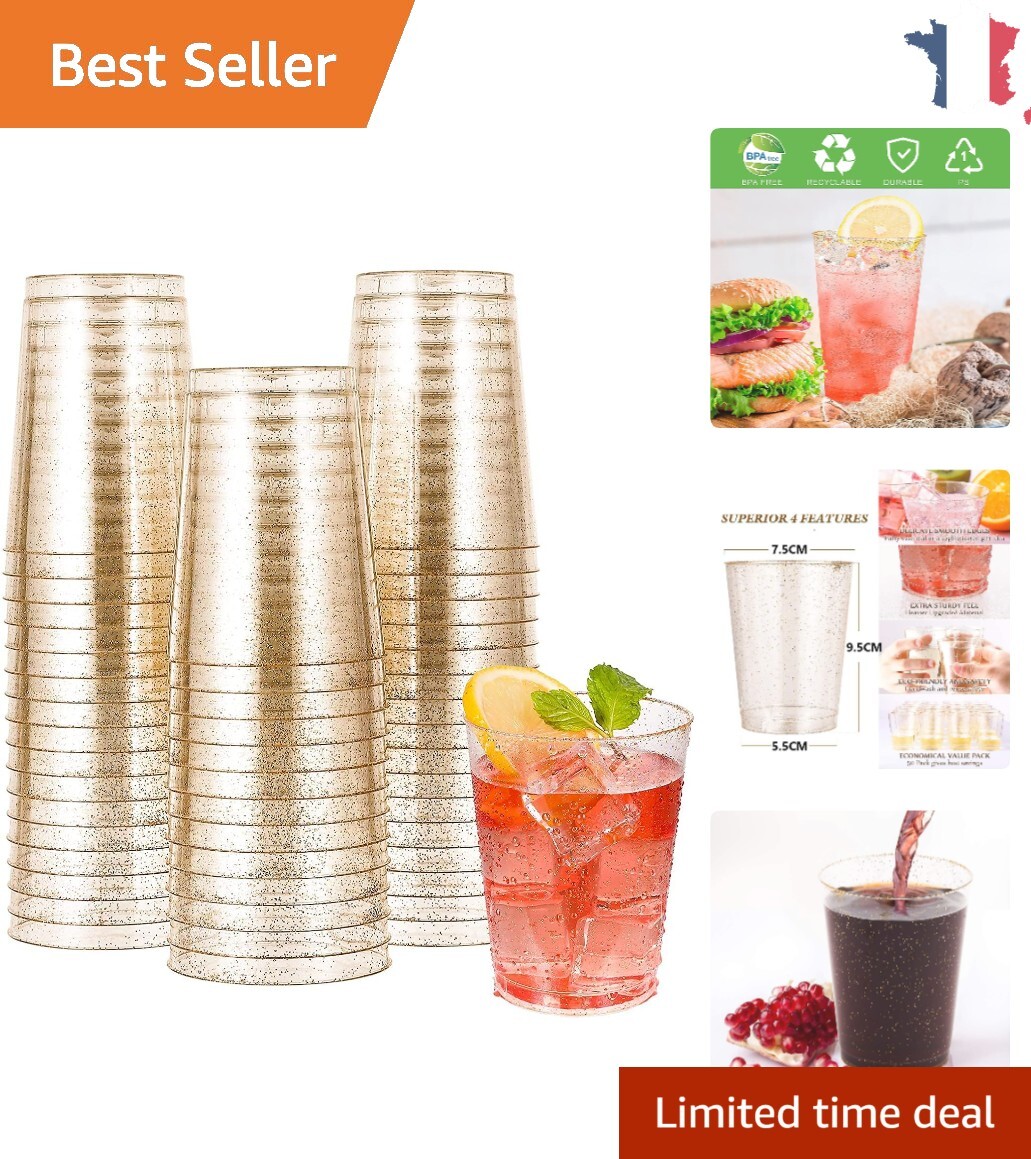 Gobelets de Fête en Plastique, 50 Pièces avec Paillettes Éblouissantes - 300 ml