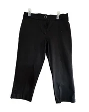 Counterparts Pants Women’s Size 12 Black Capri Comfort Waist Button Hem Accent