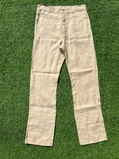 LOEWE Anagram Button Linen Straight-Leg Trousers – Sand/Beige size 38